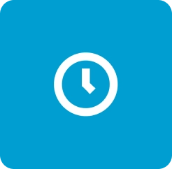 A blue square with an image of a clock